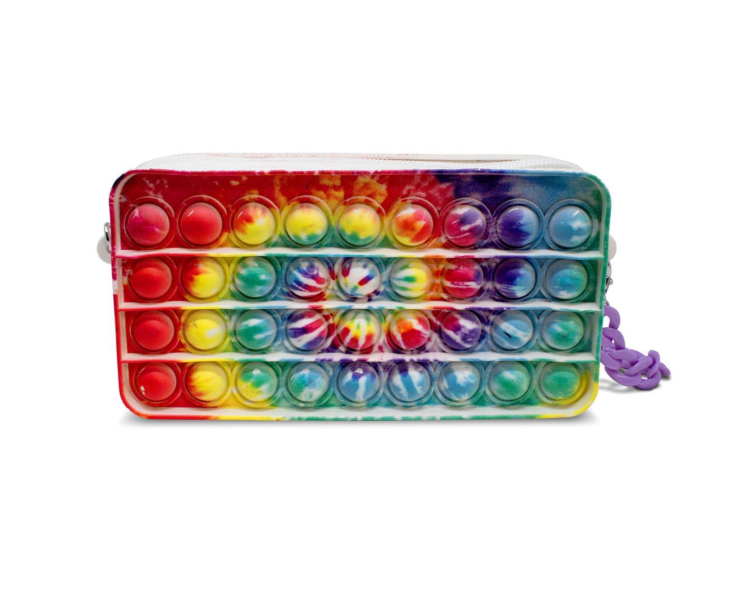 Bubble Pop Rectangular Purses are a great sensory fidget toy as well as a purse you can take anywhere. Easy to carry, fun to pop. Relieve your anxiety by pressing these soft silicone bubbles, over and over if you like. 3 different colorful pattern designs, each with hard plastic chain link strap.  Made of high-quality silicone material, with a Safe Zipper. Suitable for kids and adults, and helpful for those with ADHD, autism or anxiety issues. A great bubble pop mini fidget toy!