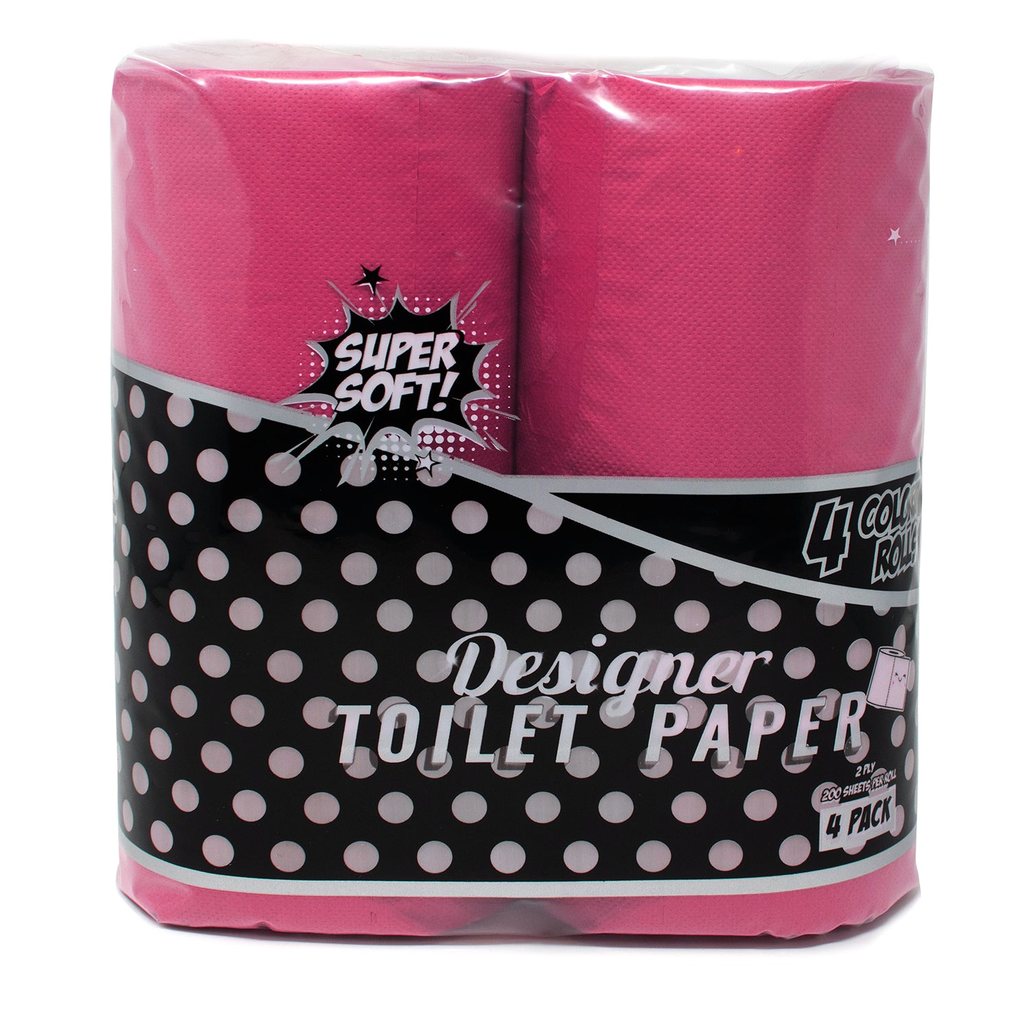 Designer Colored Toilet Paper Pink. Brighten up your bathroom in a colorful way and make your bathroom a little more exciting. Does not dye, mark or stain on your skin. This collection is made of a 2 ply sheets, adding a style, strength and softness. Flushable and septic-safe for standard sewer and septic systems. Other colors available. 