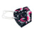 Safe KN95 mask with black and pink abstract pattern and white stripes. Reusable mask, strong elastic straps. 