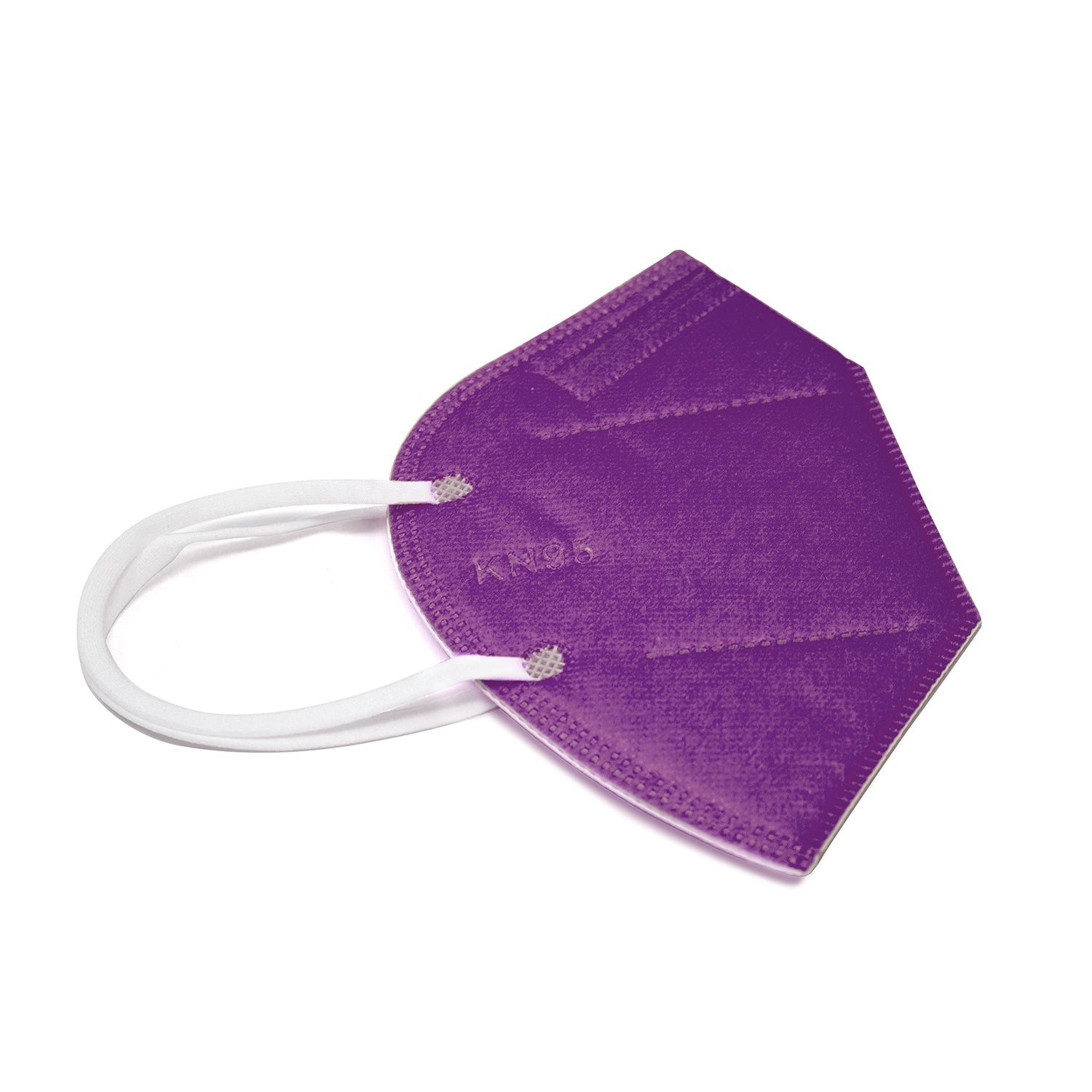 Safe KN95 mask with solid purple design with white straps. Reusable mask, strong elastic straps. 