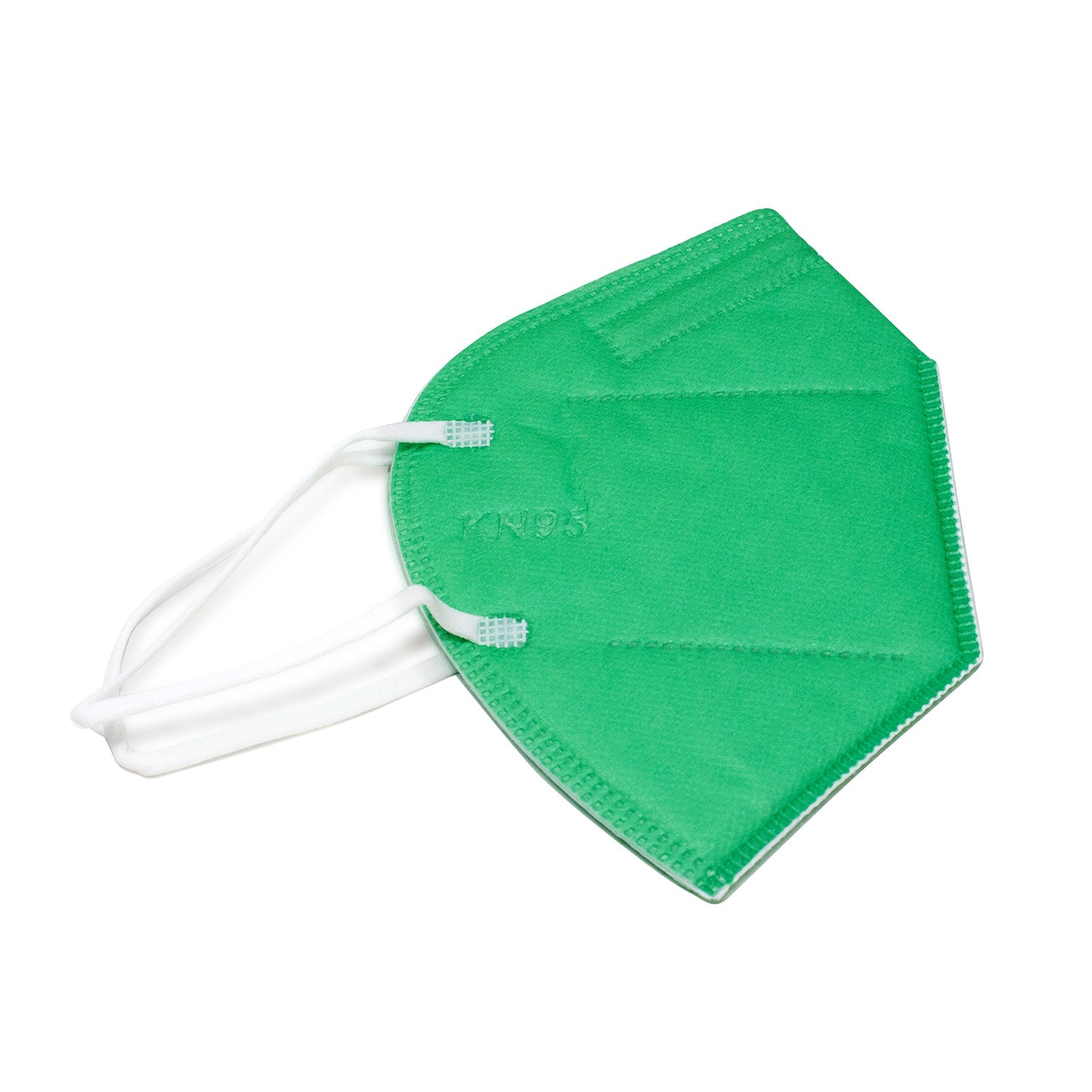 Safe KN95 mask with solid green design with white straps. Reusable mask, strong elastic straps. 