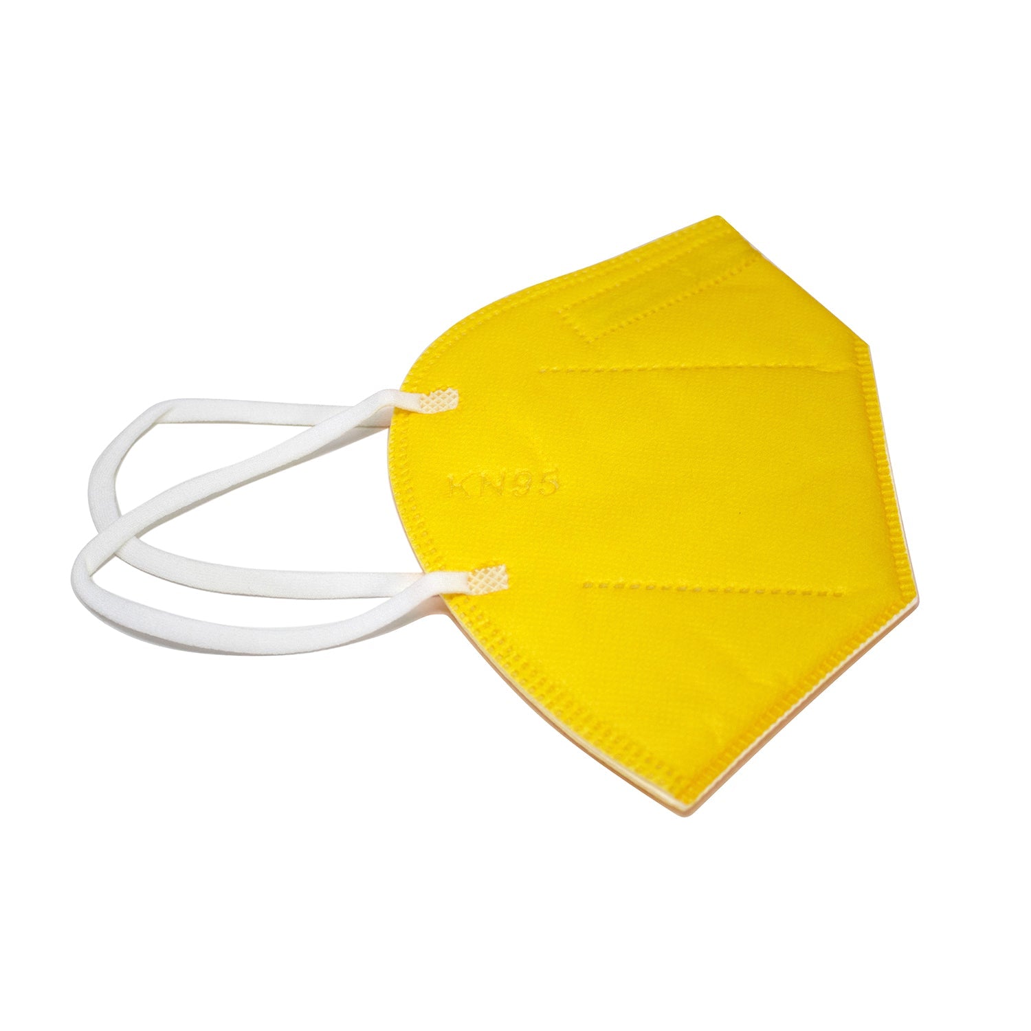 Safe KN95 mask with solid bright yellow design with white straps. Reusable mask, strong elastic straps. 