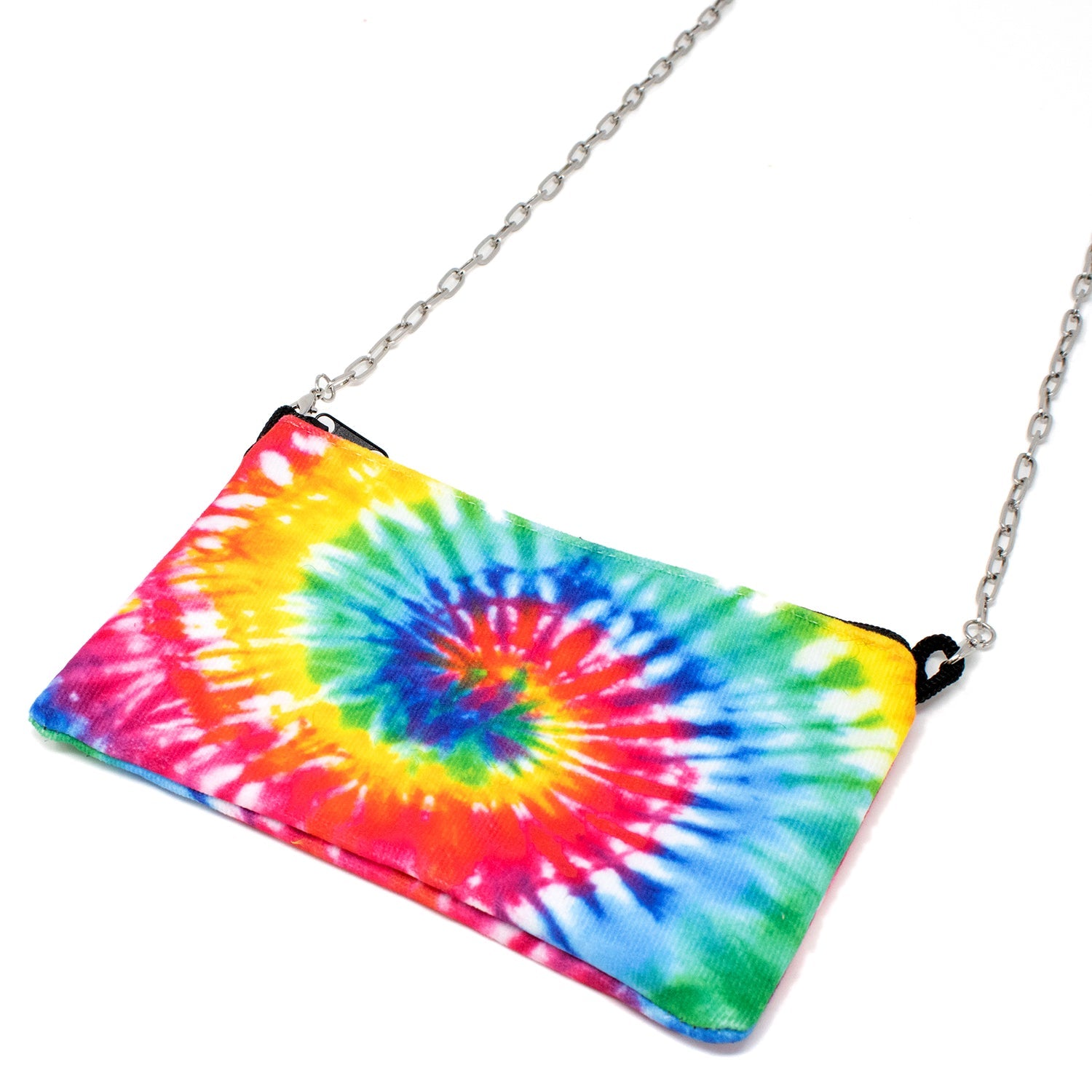 Mask Pouch and Lanyards holds your mask in a safe, enclosed pouch you can easily hang around your neck. Great for work, home, jogging, cleaning - any place you need your mask out of they way. Tie-dye pouch with silver chain.