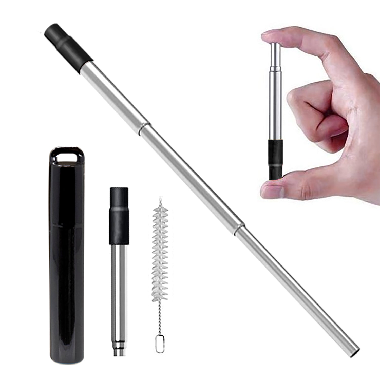 Our Collapsible Reusable Straws, with its telescopic design, is small and easy to carry. It is the safest, most sanitary way to use a straw when you are out of the house.  Eco-friendly materials made of high quality stainless steel reduces the chance of these straws ending up in the ocean and endangering vulnerable sea life. Every straw come with 1 stainless steel cleaning brush which is long enough to wash the entire straw. 