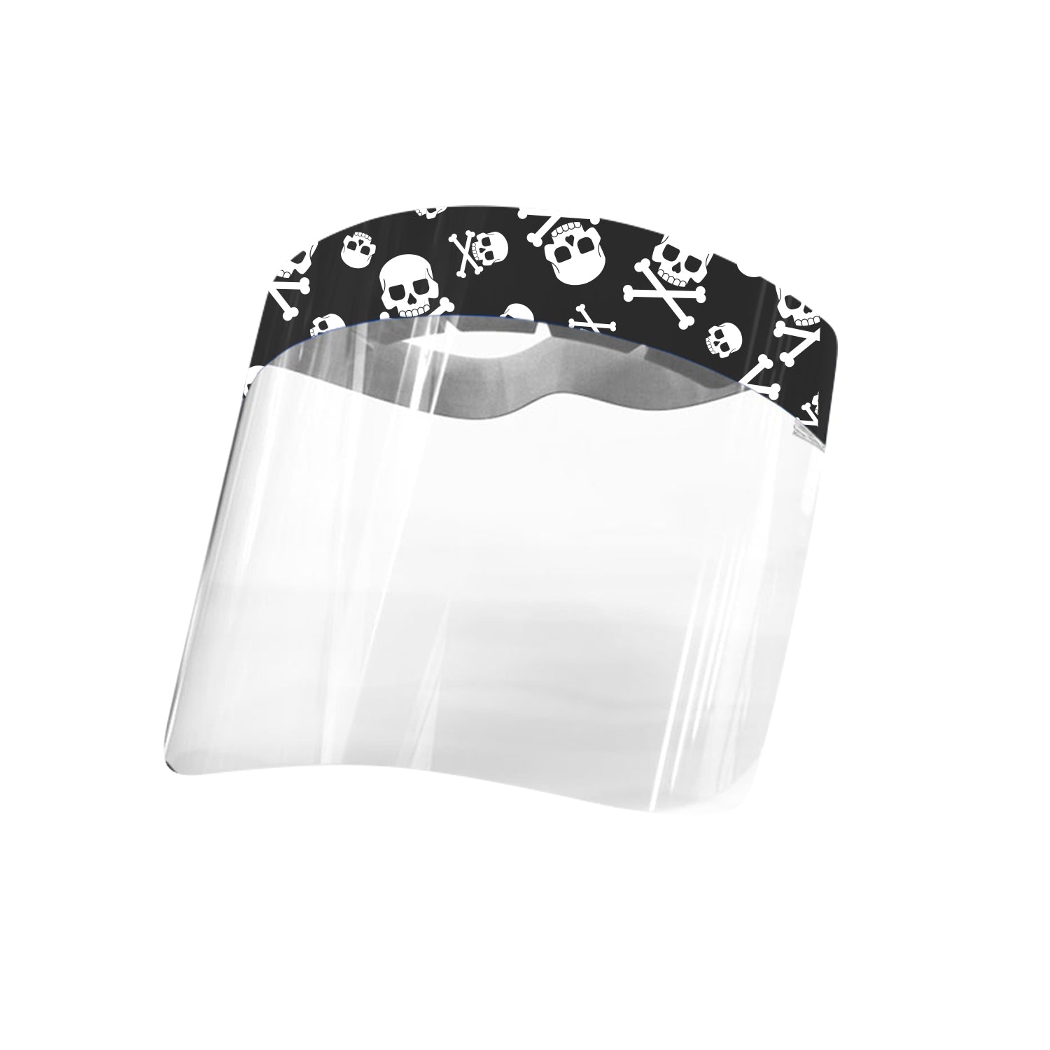 High quality face shields designed to stop any droplets from coughs or sneezes! Keep you and your family protected! Comfortable, Durable, Quality Material. Comes with removable protective liner. Easy To Clean.  Comes with adjustable strap. Crystal clear transparency.  Lightweight for tweens, teens and young adults. Jolly Roger Skull design.