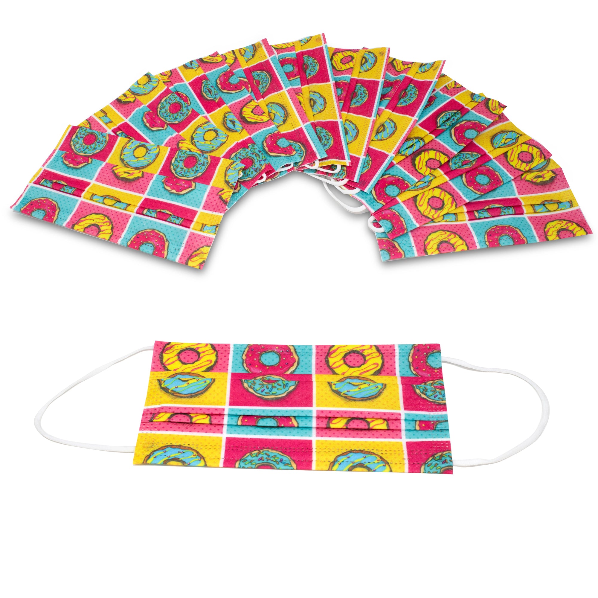 Disposable Print Masks 10 Pack. With a variety of colored prints, these masks are perfect for protecting yourself while keeping a sense of style. Colorful fabric surgical masks.